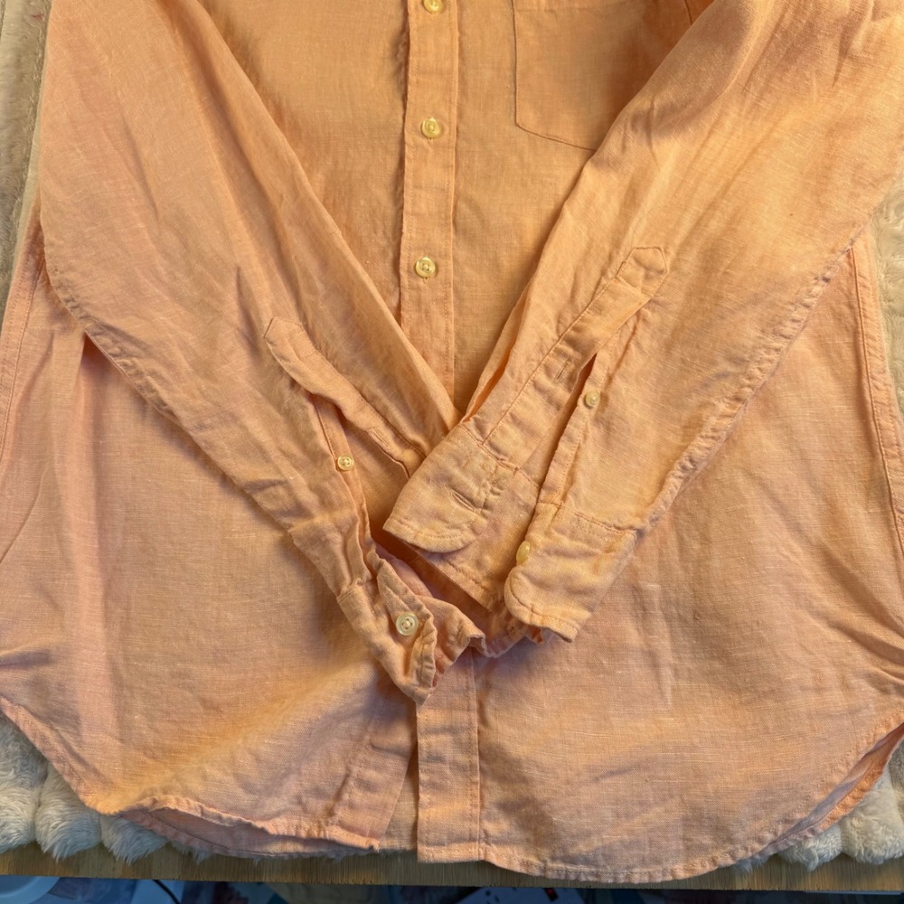 J.Crew Factory Mens Slim Fit 100% Linen Button Down Shirt Peach Orange Medium - Picture 8 of 10